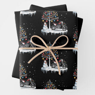 Christmas Dirt Bike Motorcycle Snowman Tree Xmas Wrapping Paper Sheets