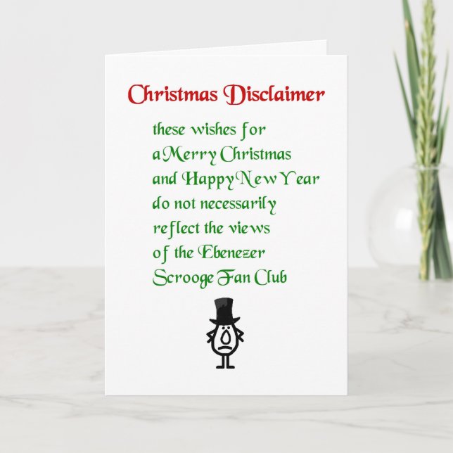 Christmas Disclaimer - a funny Christmas Poem Holiday Card (Front)