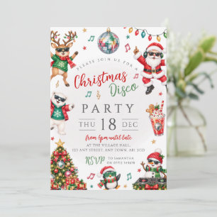 Christmas Disco Santa DJ Snowman Party Invitation