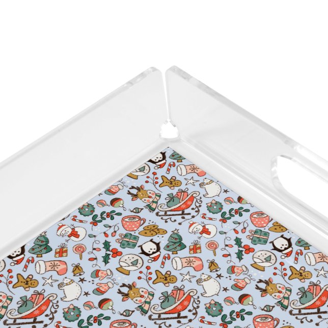 Christmas Ditsy Doodles  Acrylic Tray (Corner)