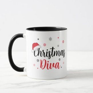 Christmas Diva Santa Hat Modern Script Mug