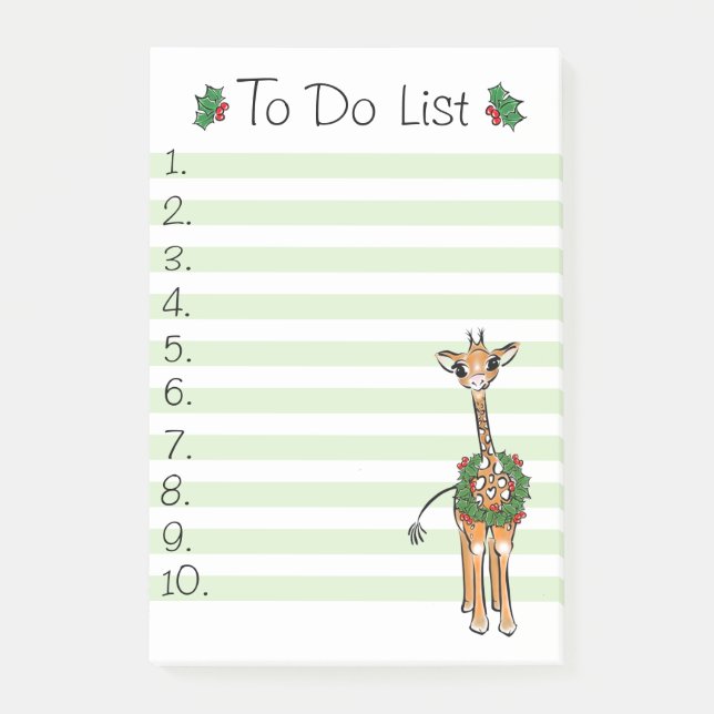 Christmas Do List Holiday giraffe Holly wreath Post-it Notes (Front)