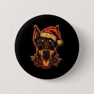 Christmas Doberman Dog With Santa Hat Gingerbread  Button