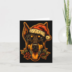 Christmas Doberman Dog With Santa Hat Gingerbread  Card