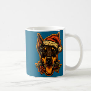 Christmas Doberman Dog With Santa Hat Gingerbread Coffee Mug
