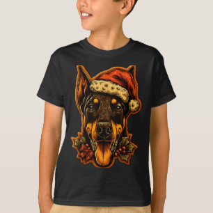 Christmas Doberman Dog With Santa Hat Gingerbread T-Shirt