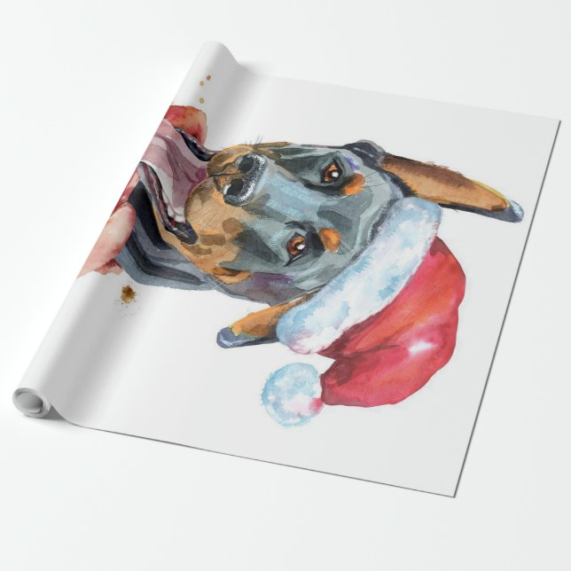CHRISTMAS DOBERMAN DOG WRAPPING PAPER (Unrolled)
