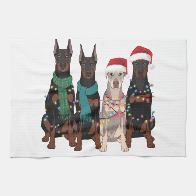 Christmas Doberman Lover Dog Mom Holiday  Kitchen Towel (Horizontal)