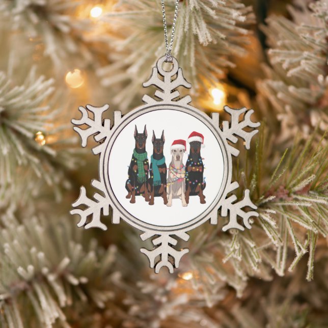 Christmas Doberman Lover Dog Mom Holiday  Snowflake Pewter Christmas Ornament (Tree)