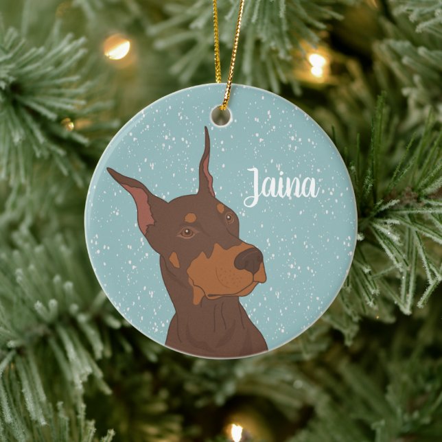 Christmas Doberman Pinscher  Ceramic Ornament (Tree)