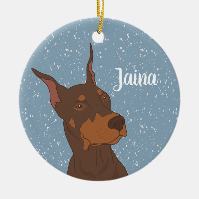 Christmas Doberman Pinscher Ceramic Ornament (Front)