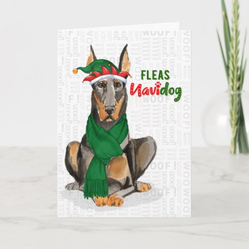 Christmas Doberman Pinscher Dog Fleas NaviDOG Holiday Card
