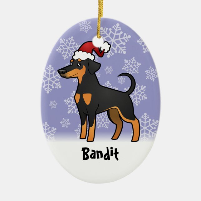 Christmas Doberman Pinscher (floppy ears) Ceramic Ornament (Front)