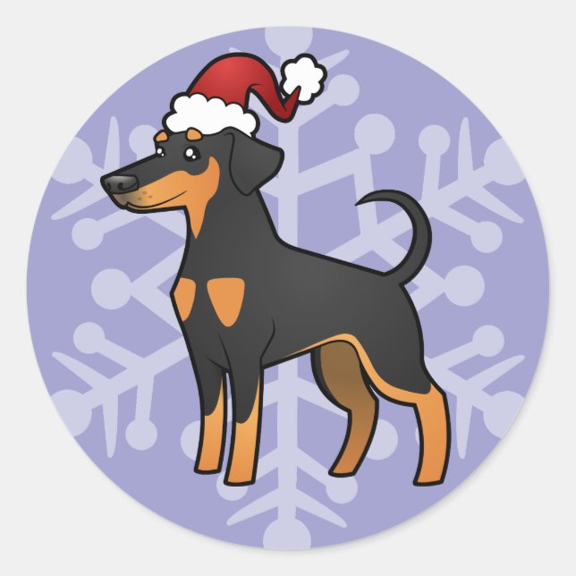 Christmas Doberman Pinscher (floppy ears) Classic Round Sticker (Front)
