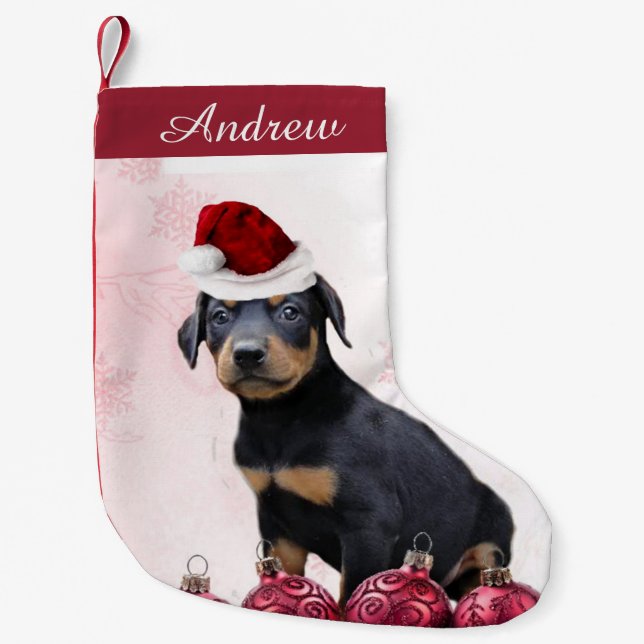 Christmas Doberman Pinscher puppy stocking (Front)