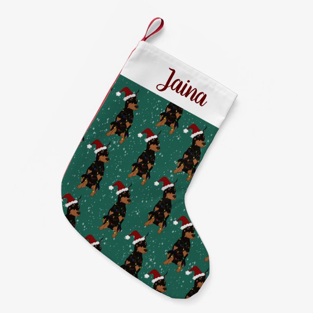 Christmas Doberman Pinscher  Small Christmas Stocking (Front (Hanging))