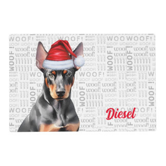 Christmas Doberman Pinscher with Name Pet Dinner Placemat