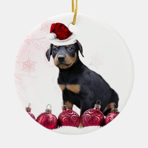 Christmas Doberman puppy Ceramic Ornament