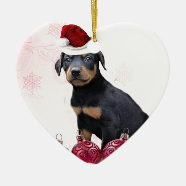 Christmas Doberman puppy Ceramic Ornament (Front)