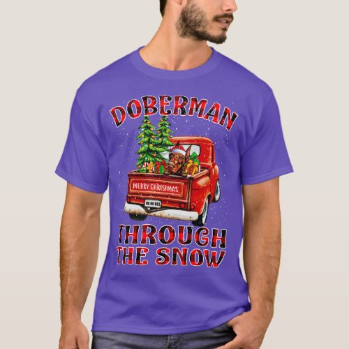 Christmas Doberman Through The Snow Dog Santa Truc T_Shirt