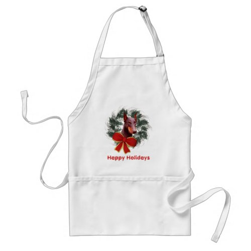 Christmas Doberman Wreath Bow Holiday Adult Apron