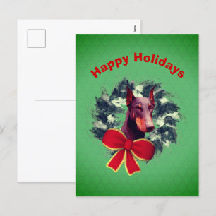 Christmas Doberman Wreath Bow Holiday Postcard