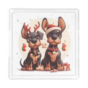 Christmas Dobermann Dogs Acrylic Tray