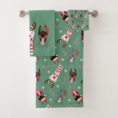 Christmas Dobermann Dogs Bath Towel Set