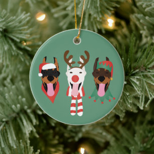 Christmas Dobermann Dogs Ceramic Ornament
