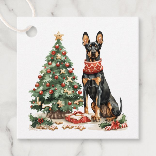 Christmas Dobermann Dogs Favor Tags (Front)
