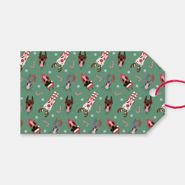 Christmas Dobermann Dogs Gift Tags (Front (Horizontal))