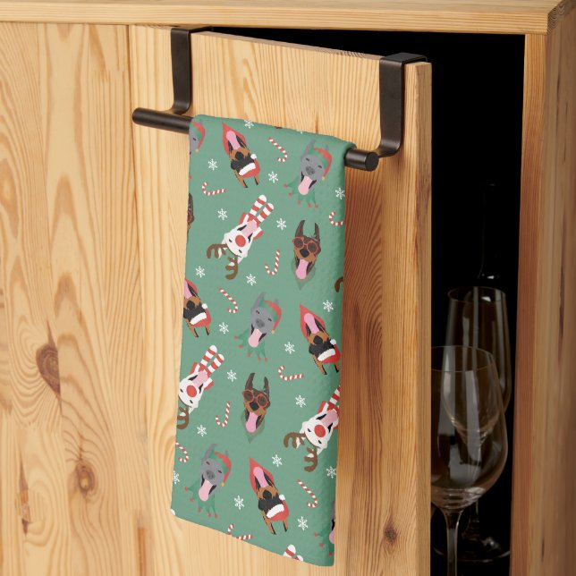 Christmas Dobermann Dogs Kitchen Towel (Thirds Fold)