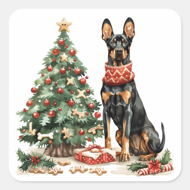 Christmas Dobermann Dogs Square Sticker (Front)