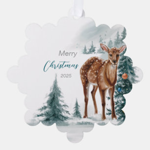 Christmas Doe in a Cold Forest Ornament Card