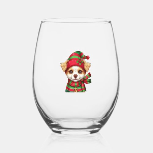 Christmas Dog  1 Stemless Wine Glass