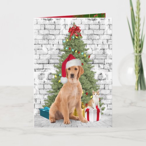 Christmas Dog and Kitten  Card