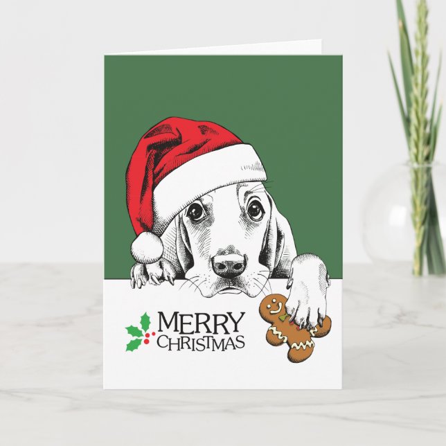 Christmas Dog Basset Hound Holiday Card (Front)