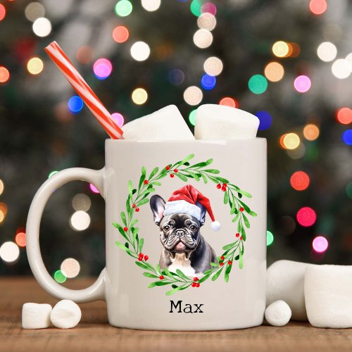 Christmas Dog Black Frenchie French Bulldog Santa Coffee Mug