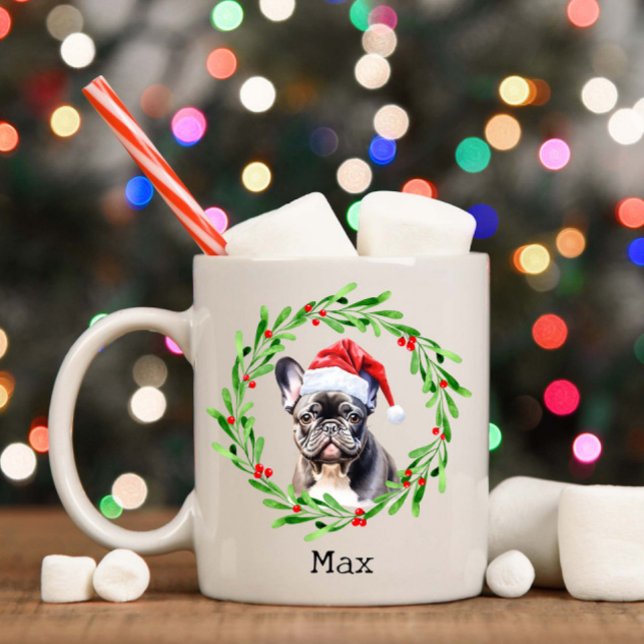 Christmas Dog Black Frenchie French Bulldog Santa Coffee Mug (Creator Uploaded)
