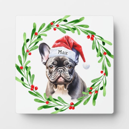 Christmas Dog Black Frenchie French Bulldog Santa Plaque