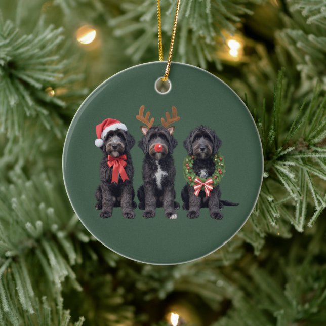 Christmas Dog Black Goldendoodle Doodle Mom Winter Ceramic Ornament (Tree)