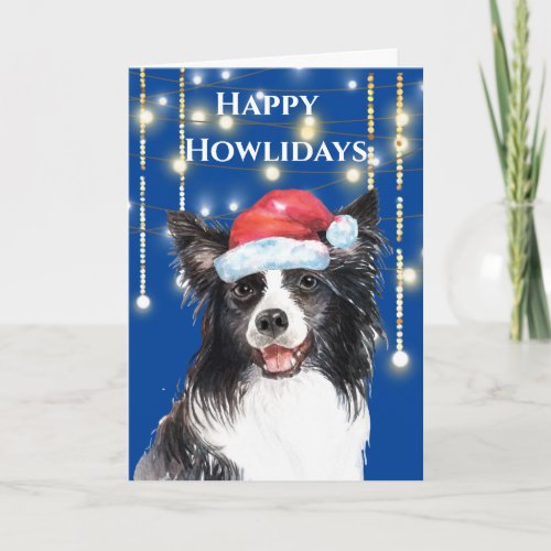 Christmas dog border collie hat string lights card