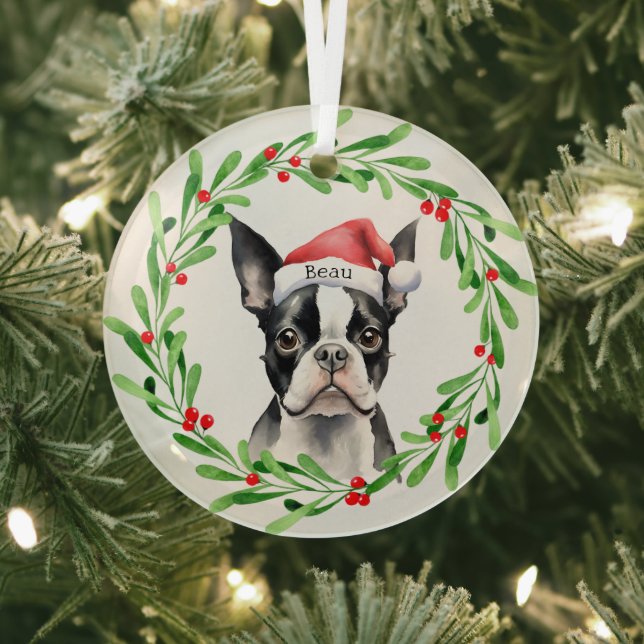 Christmas Dog Boston Terrier Terrier Holidays Pet Glass Ornament (Insitu)
