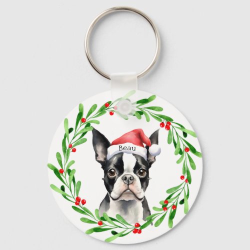 Christmas Dog Boston Terrier Terrier Holidays Pet Keychain