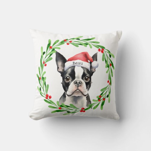 Christmas Dog Boston Terrier Terrier Holidays Pet Throw Pillow