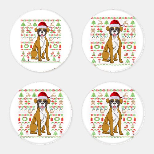 Christmas Dog Boxer Santa Hat Cute Animal Gift Coaster Set