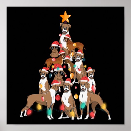 Christmas Dog Boxer Tree Holiday Dog Lover Xmas Poster