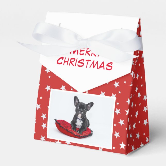 Christmas Dog Bulldog Puppy Photo Personalizable Favor Boxes (Front Side)