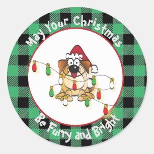 Christmas Dog Cartoon Funny Drawing Santa Hat Classic Round Sticker