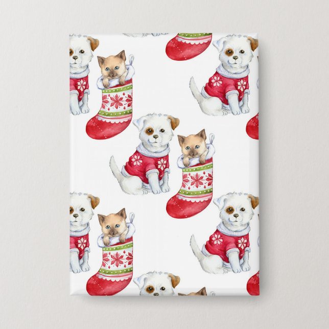 Christmas Dog & Cat Button (Front)